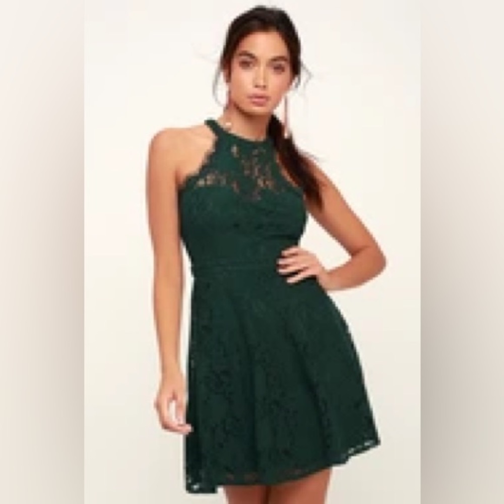 Lulus Davina Forest Green Lace Dress, Size S